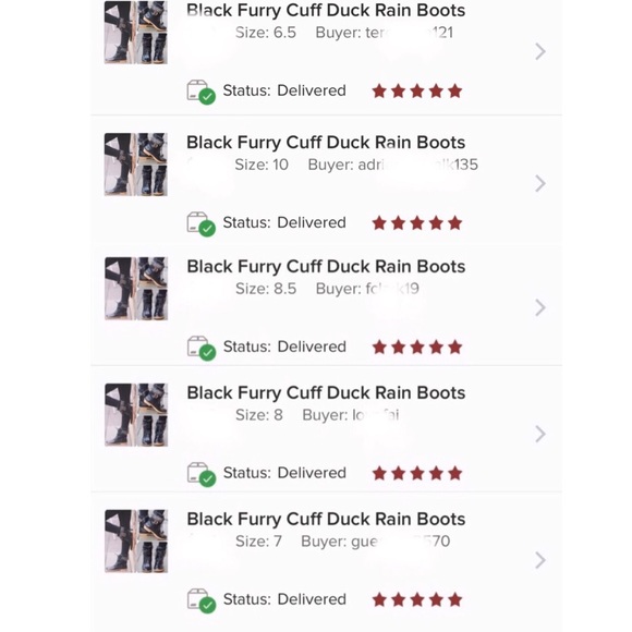 Black Furry Cuff Duck Rain Boots - Picture 6 of 8